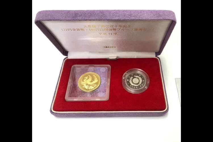 天皇陛下御在位十年記念 1万円金貨幣・500円白銅貨幣プルーフセット
